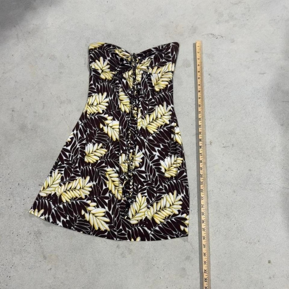 B Darlin Strapless Dress 7/8 Brown Yellow Floral A Line Mini Party